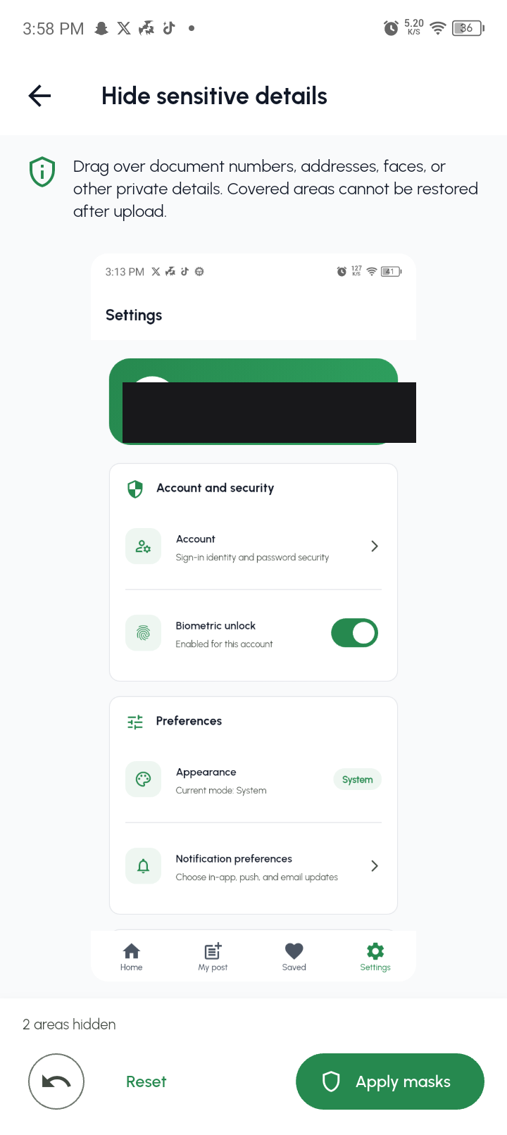 ReturnHaven screen for masking sensitive details in an image