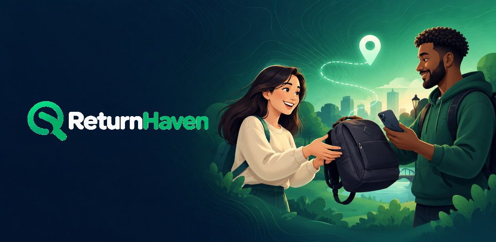 Two people completing a lost-item return with the ReturnHaven app